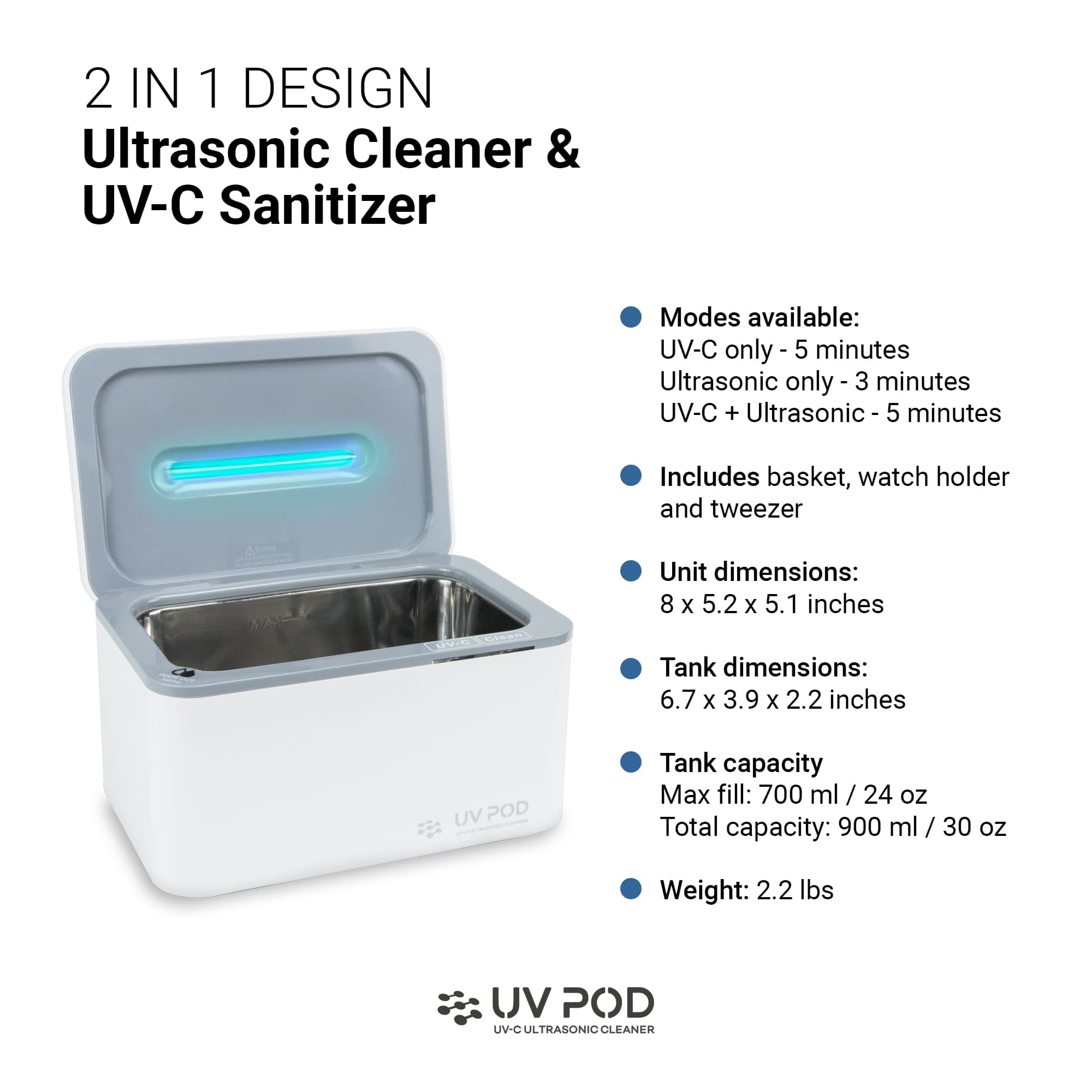 2-in-1 Professional Ultrasonic Cleaner & UV Light Sanitizer alternate